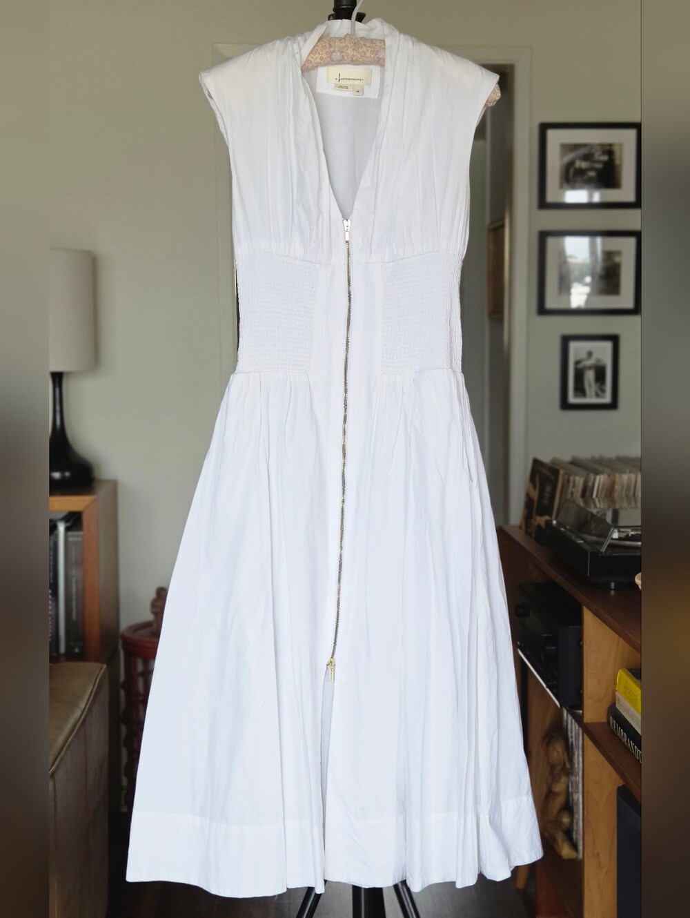 Anthropologie White Midi Dress with Front Zip